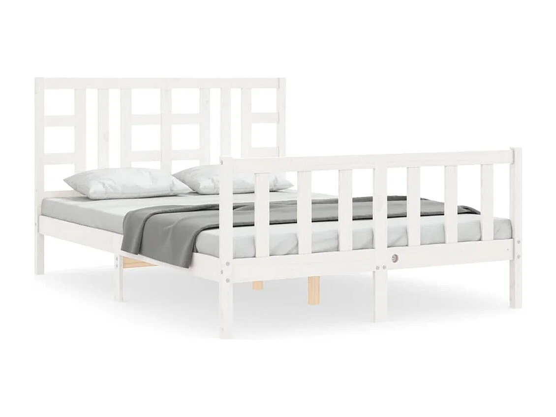 Estructura de cama matrimonio con cabecero madera maciza blanco