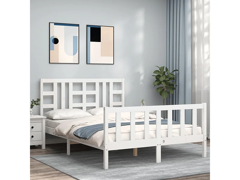 Estrutura de cama King Size com cabeceira madeira maciça branco