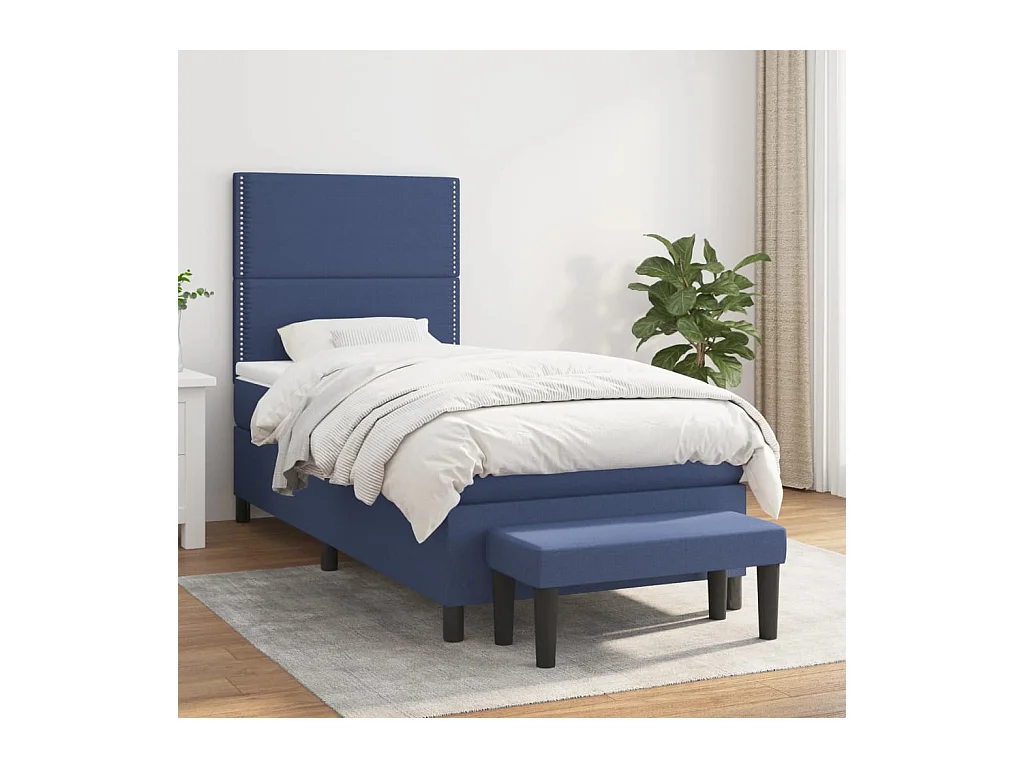 Cama box spring con colchón tela azul 90x200 cm