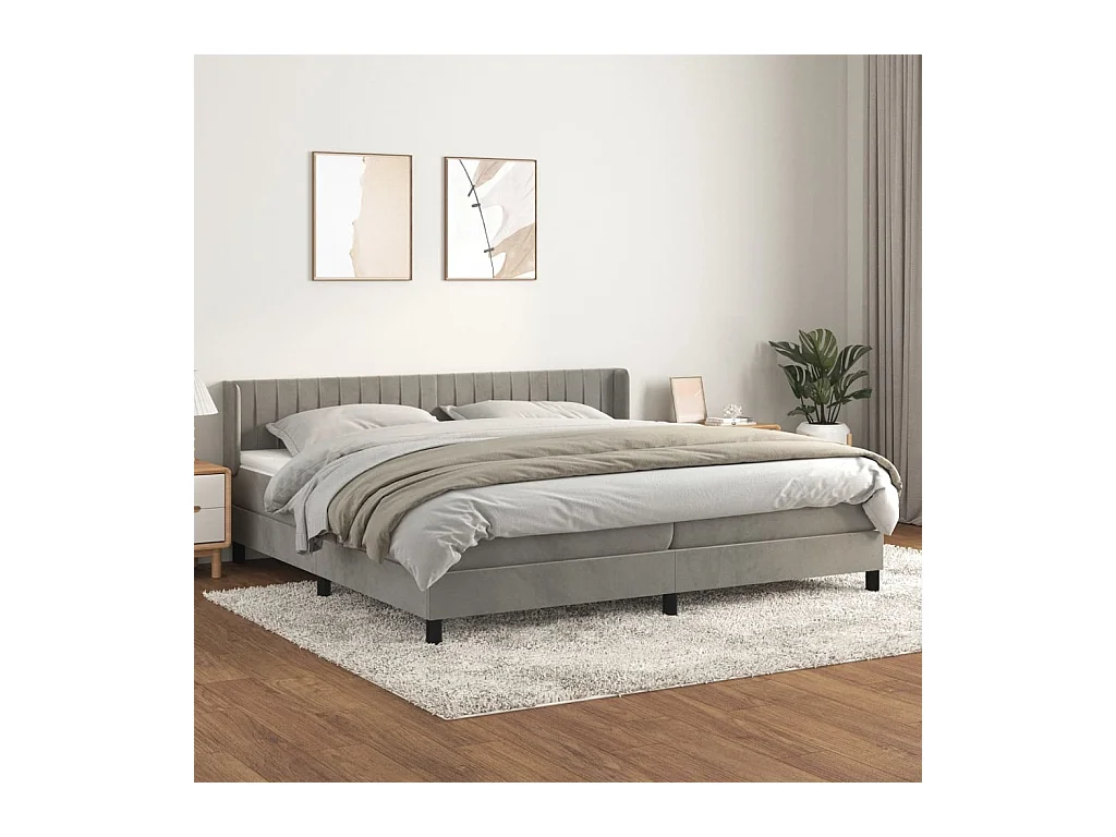 Boxspring met matras fluweel lichtgrijs 200x200 cm