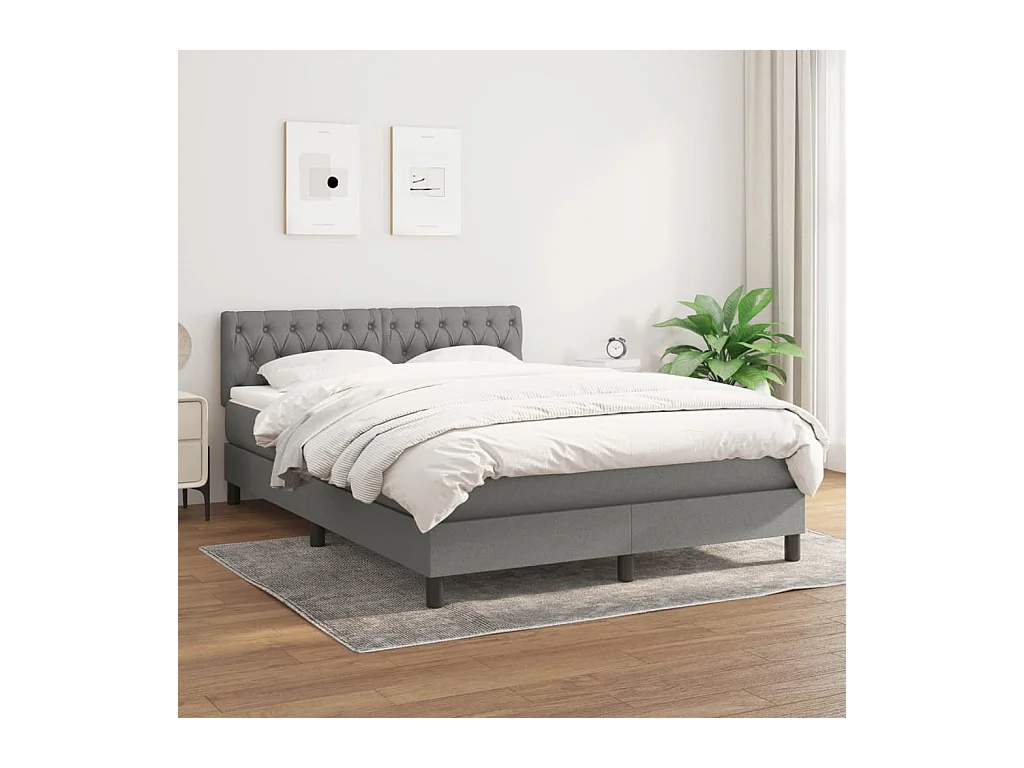 Cama box spring con colchón tela gris oscuro 140x200 cm