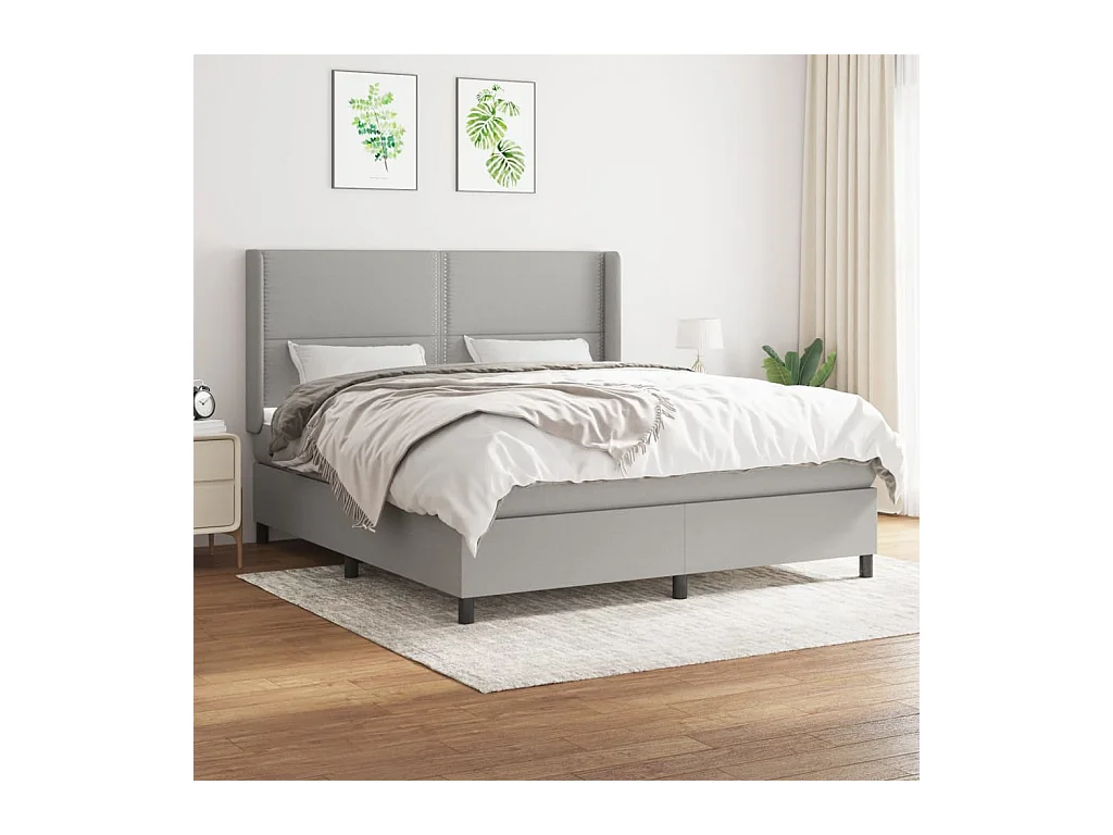 Lit à sommier tapissier avec matelas Gris clair 180x200cm Tissu
