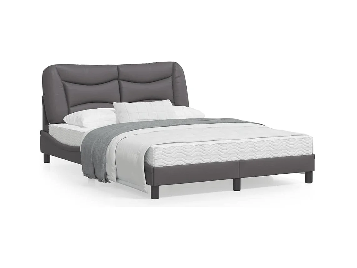 Estrutura cama c/ cabeceira 140x190cm couro artificial cinzento