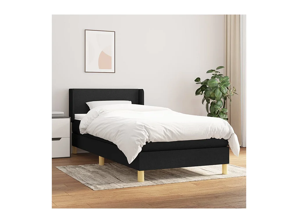 Cama box spring con colchón tela negro 80x200 cm