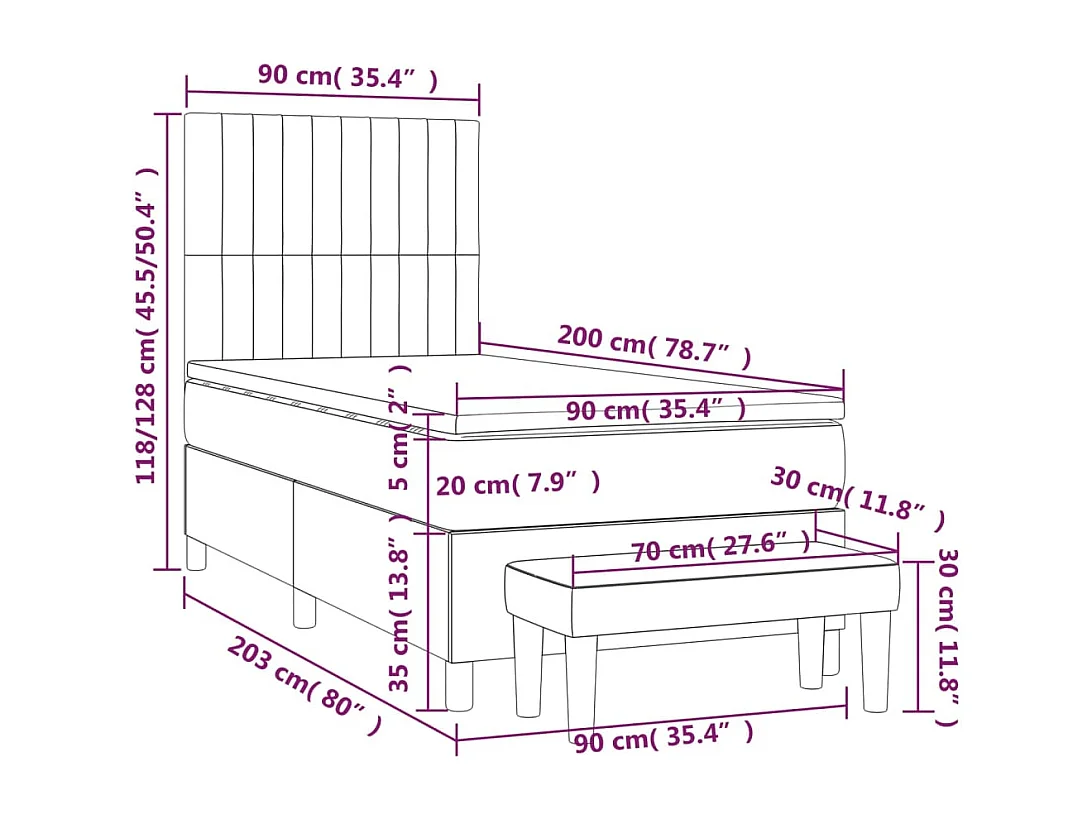 Cama box spring con colchón tela gris claro 90x200 cm