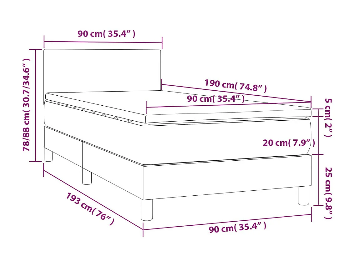 Lit à sommier tapissier avec matelas Marron foncé 90x190 cm