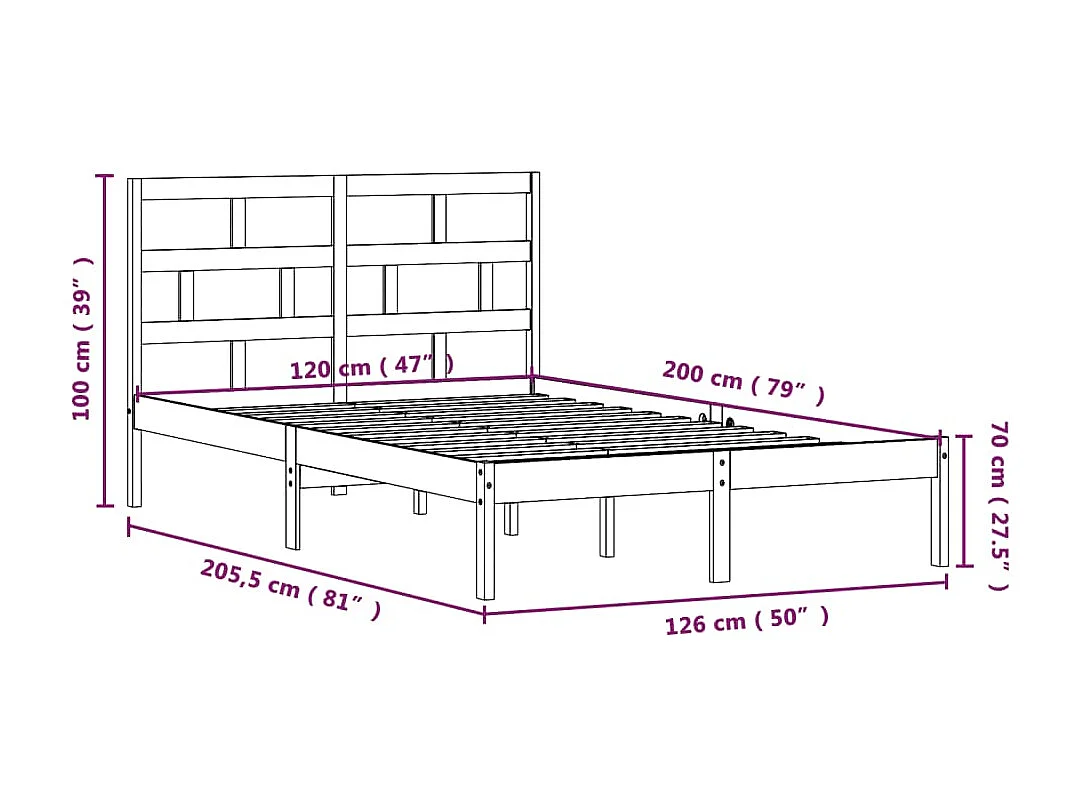 Estrutura de cama 120x200 cm madeira de pinho maciça