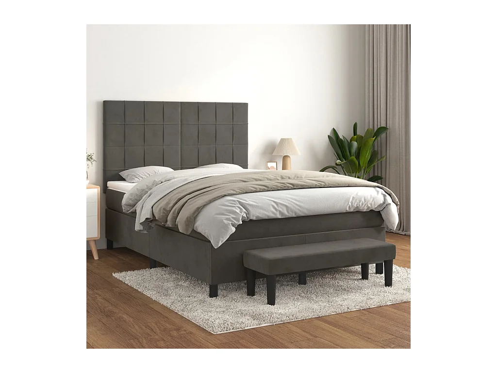Boxspring met matras fluweel donkergrijs 140x200 cm
