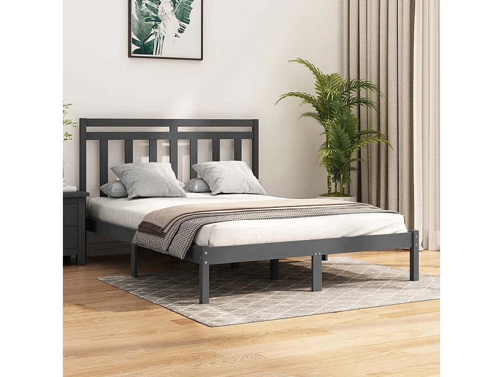 Cadre de lit Gris Bois massif 135x190 cm Double