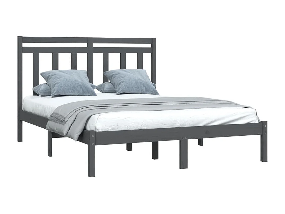 Cadre de lit Gris Bois massif 135x190 cm Double