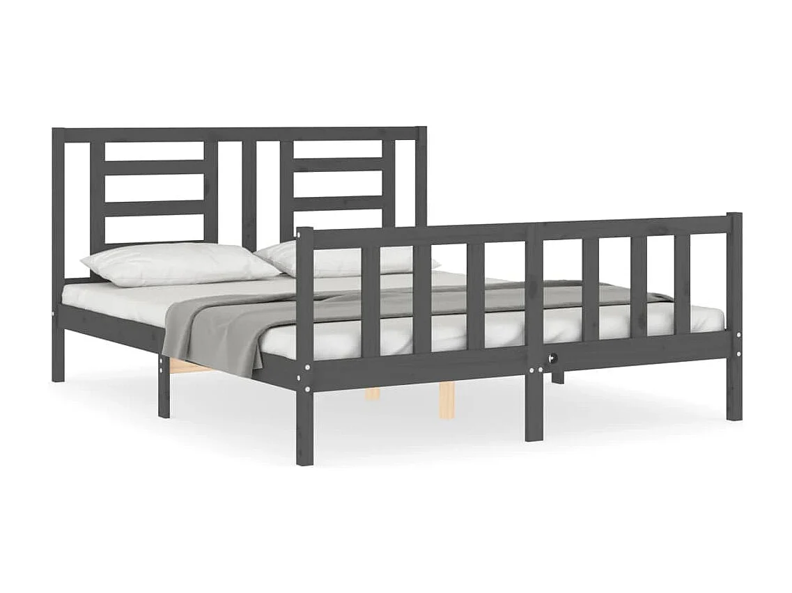Cadre de lit avec tête de lit gris King Size bois massif
