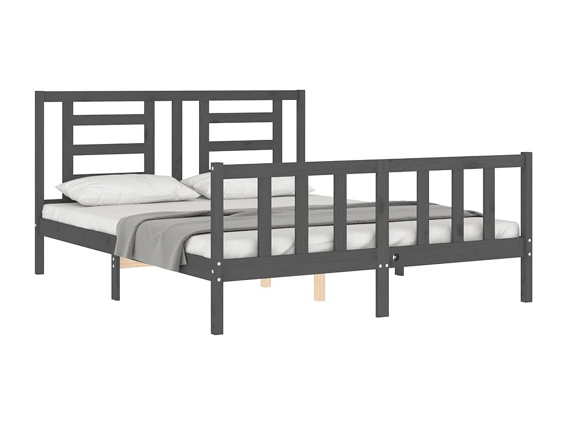 Cadre de lit avec tête de lit gris King Size bois massif