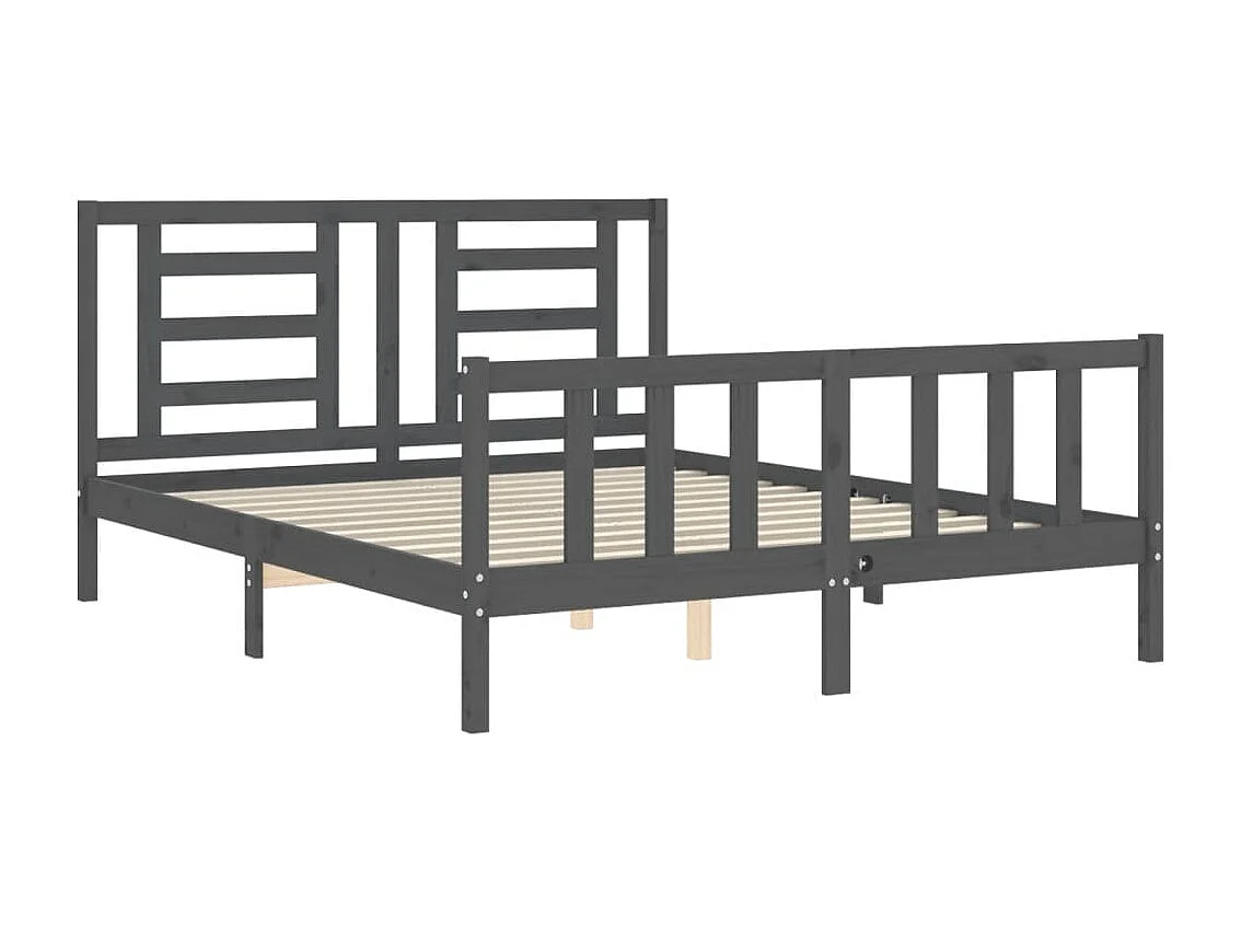 Cadre de lit avec tête de lit gris King Size bois massif