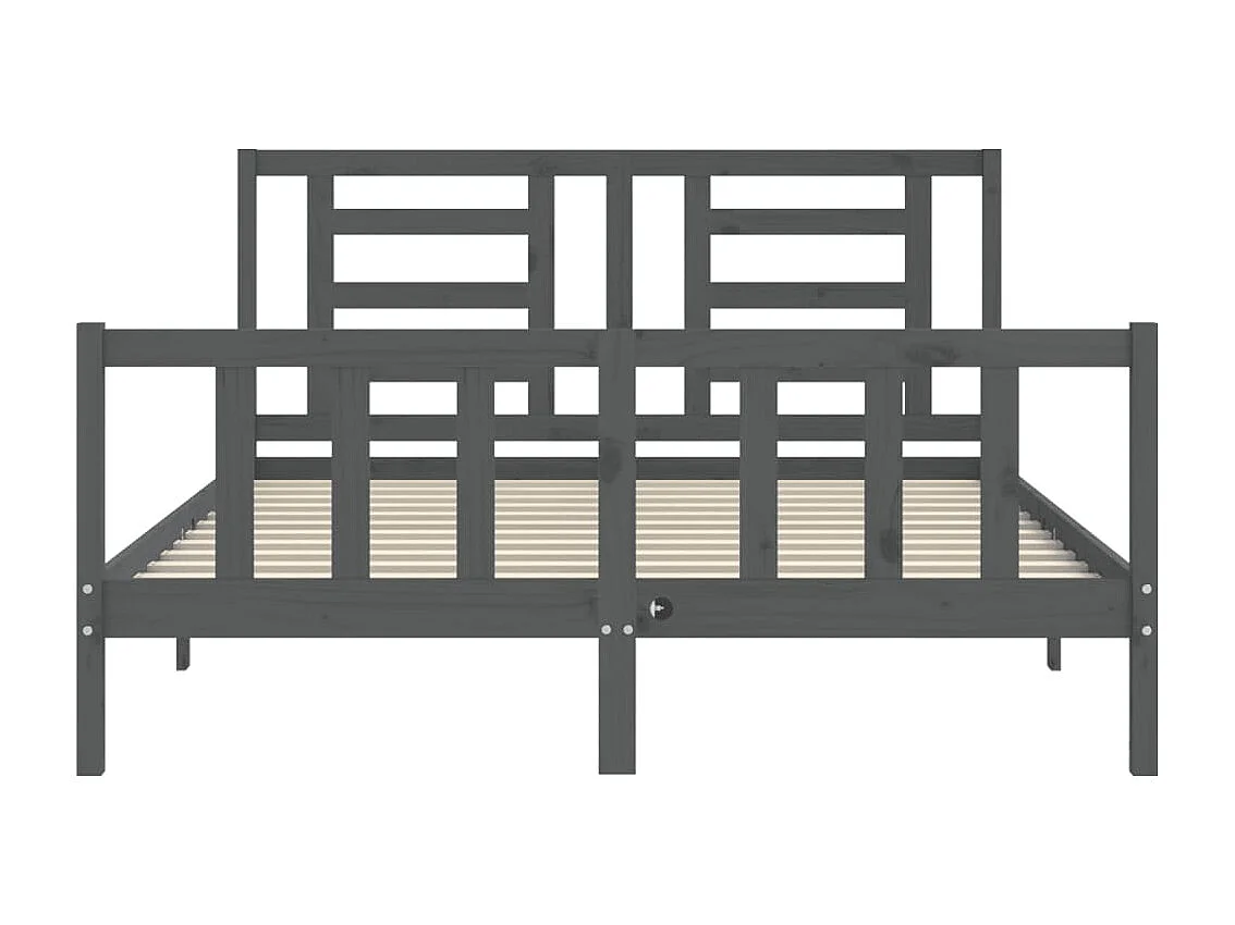 Cadre de lit avec tête de lit gris King Size bois massif