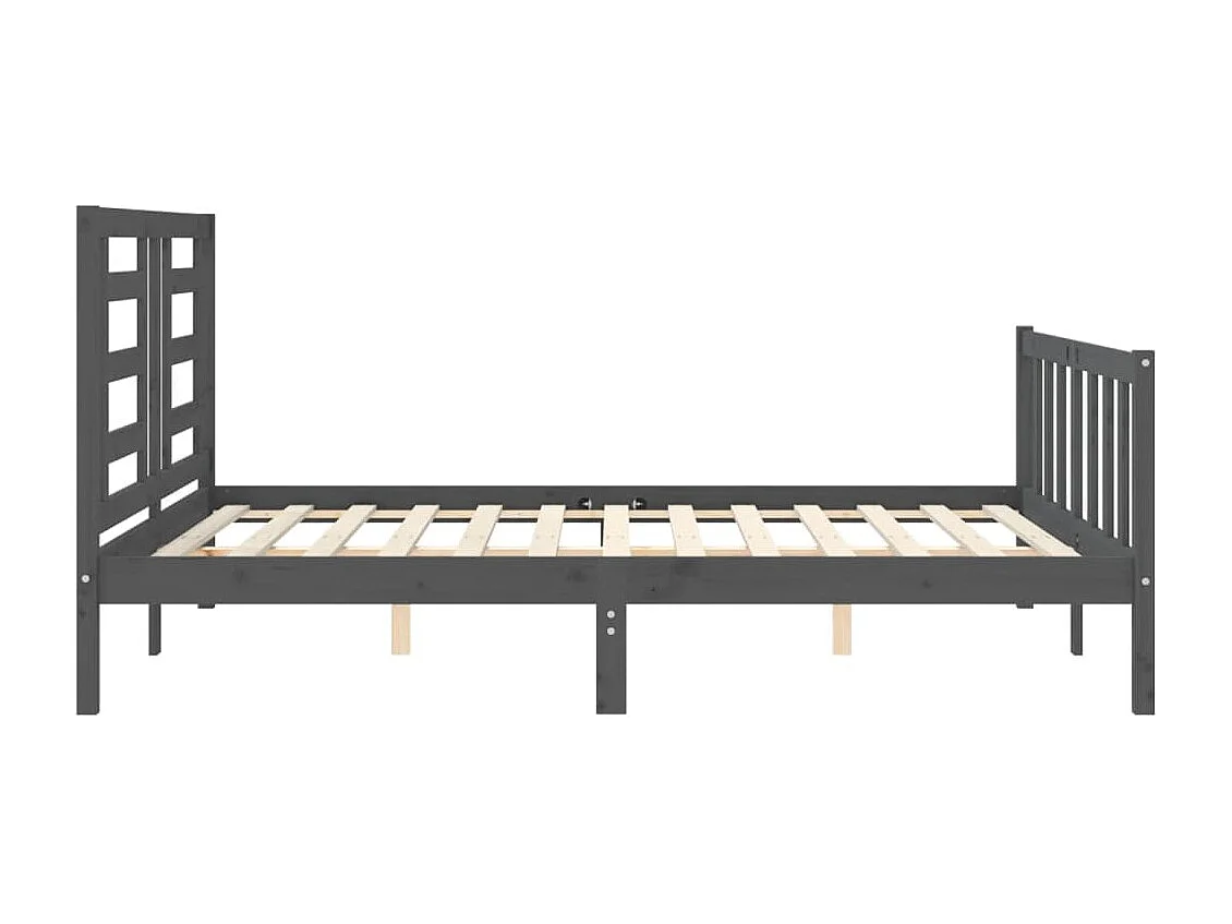 Cadre de lit avec tête de lit gris King Size bois massif