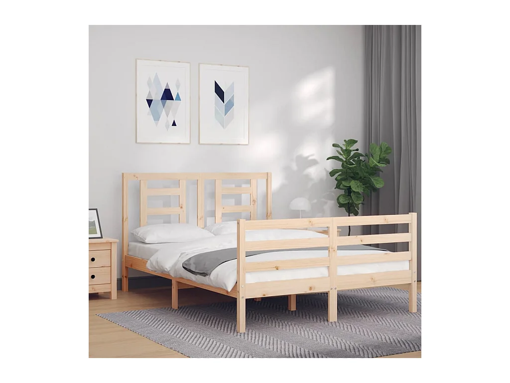 Estructura de cama de matrimonio con cabecero madera maciza