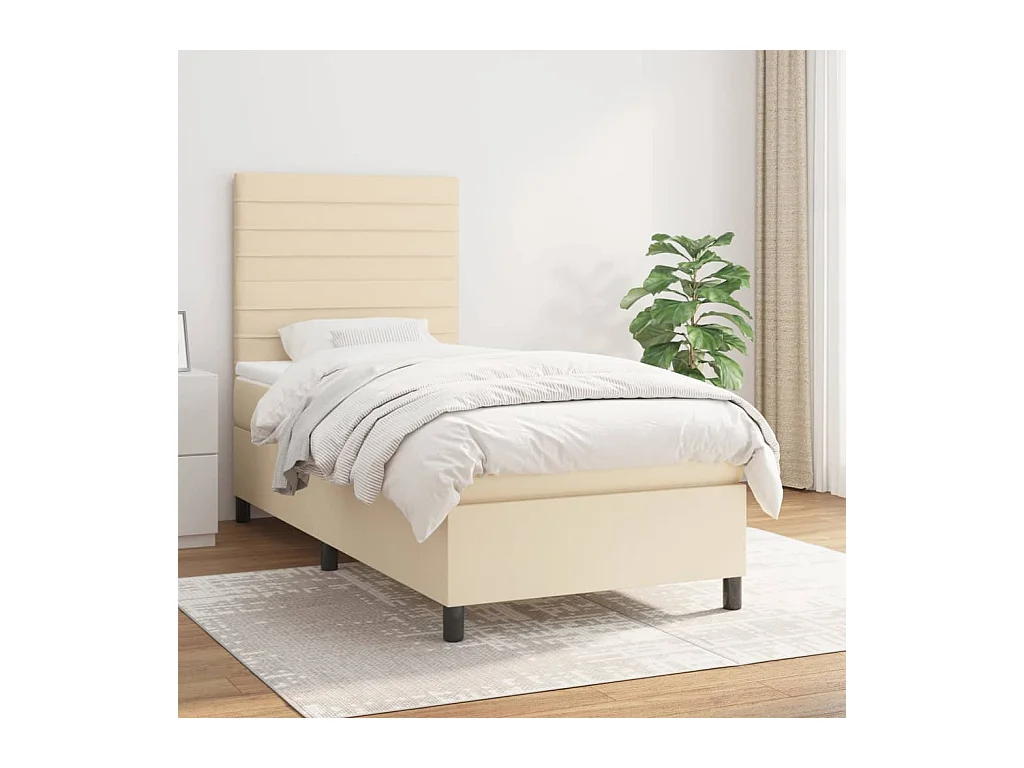 Cama box spring con colchón tela color crema 90x200 cm