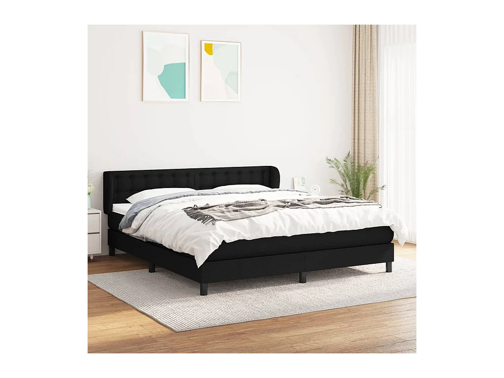 Lit à sommier tapissier avec matelas Noir 180x200 cm Tissu
