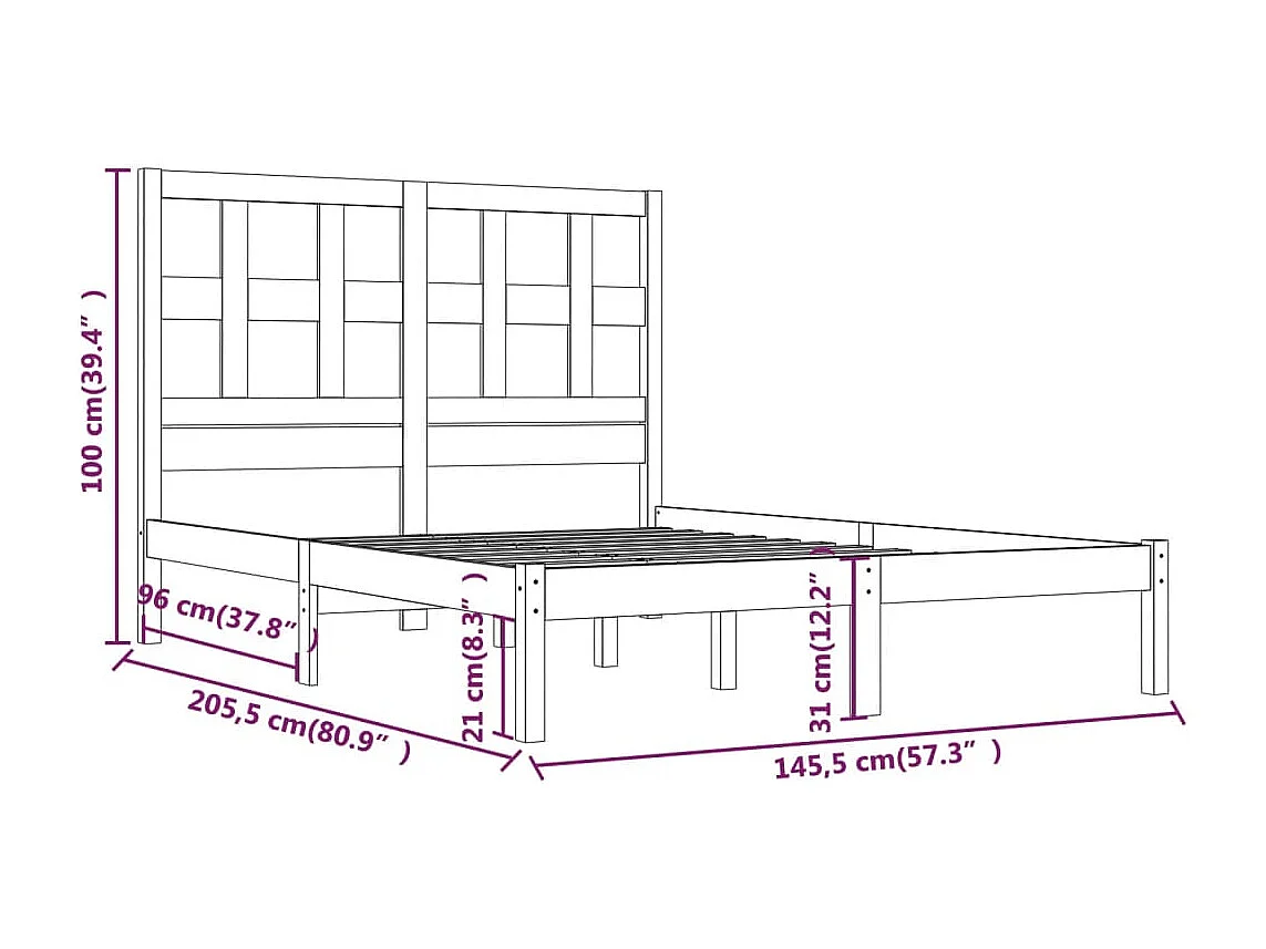 Estructura de cama de madera maciza de pino blanca 140x200 cm