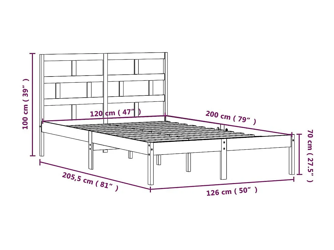 Estructura de cama madera maciza de pino blanco 120x200 cm