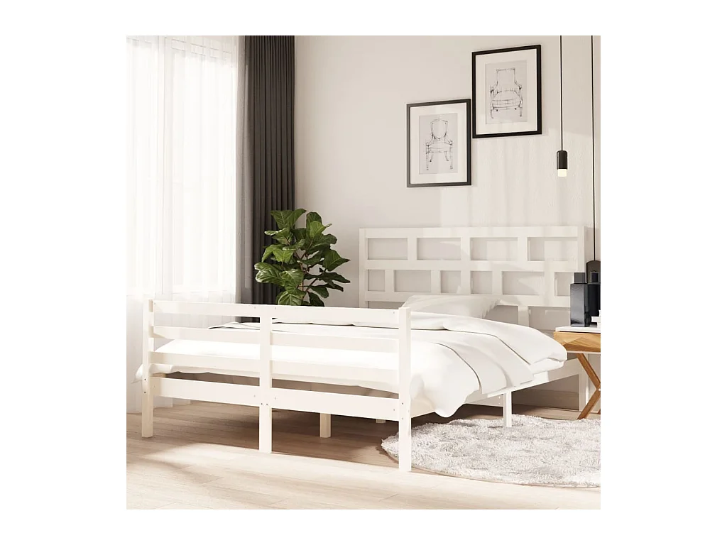 Bedframe massief hout wit 150x200 cm