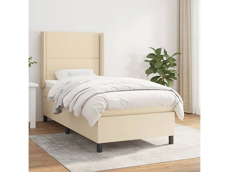 Cama box spring con colchón tela color crema 90x190 cm
