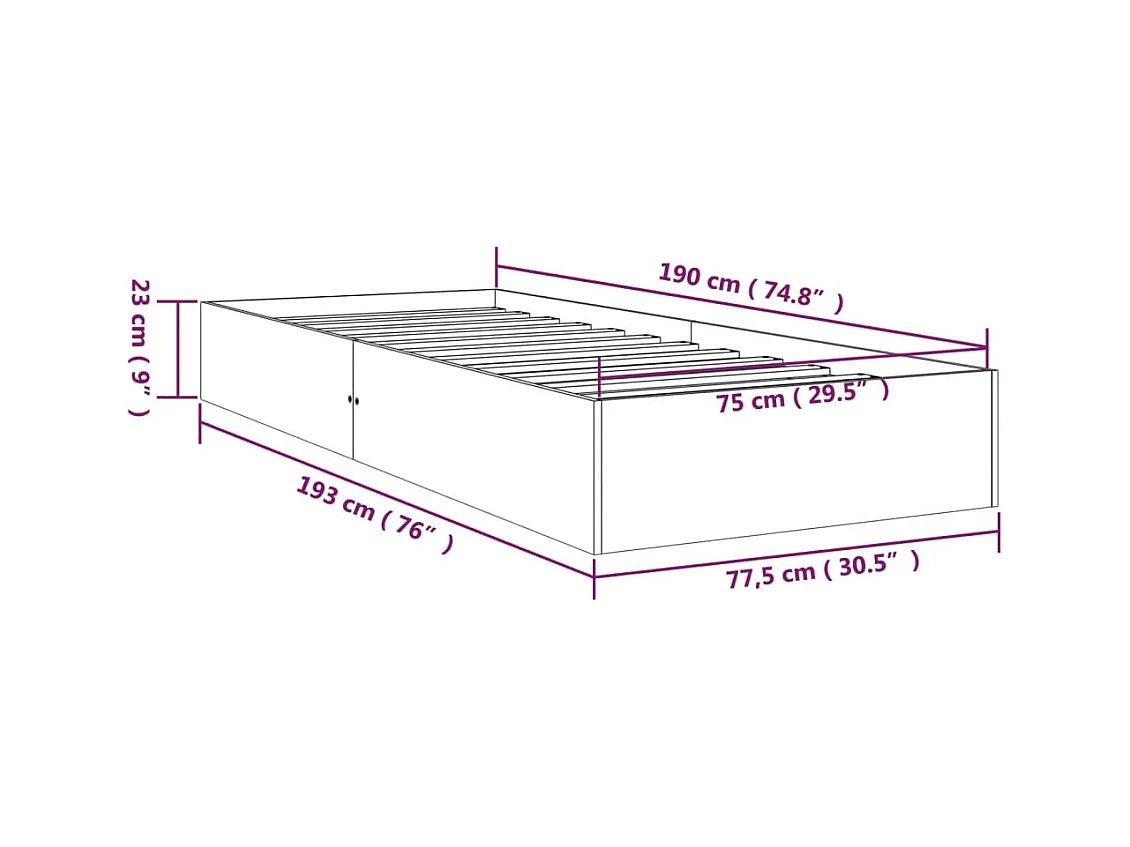 Cadre de lit Blanc Bois massif 75x190 cm Petit simple