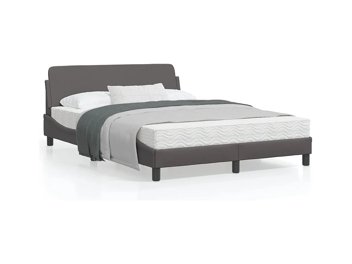 Estrutura cama c/ cabeceira 140x190cm couro artificial cinzento