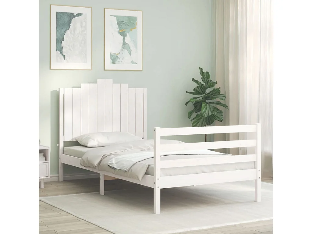 Cadre de lit et tête de lit blanc 100x200 cm bois massif