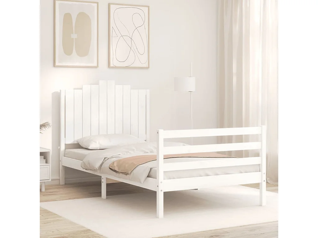 Cadre de lit et tête de lit blanc 100x200 cm bois massif