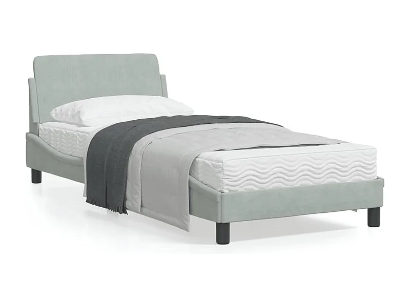 Estructura de cama con cabecero terciopelo gris claro 90x190 cm