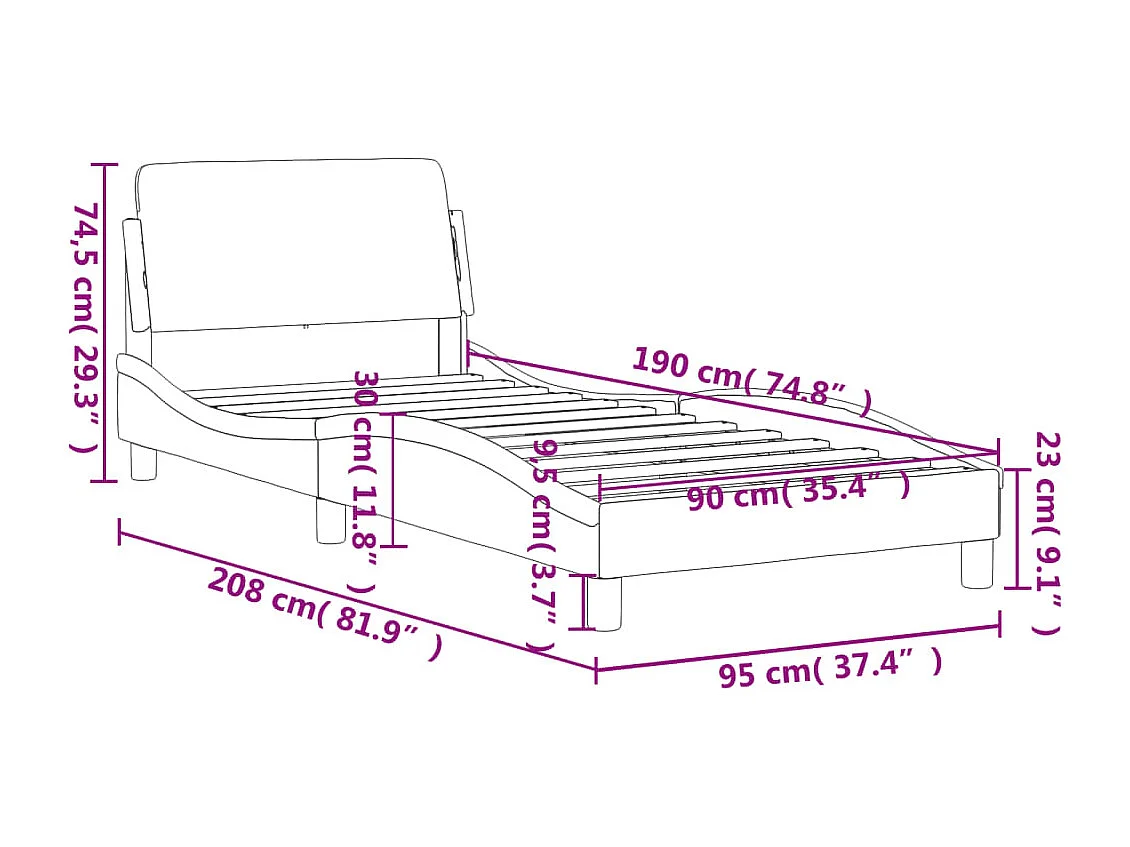 Estructura de cama con cabecero terciopelo gris claro 90x190 cm