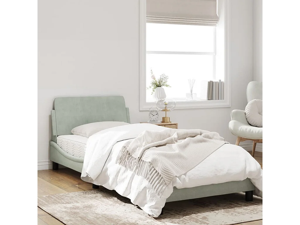 Estrutura de cama c/ cabeceira 90x190 cm veludo cinzento-claro