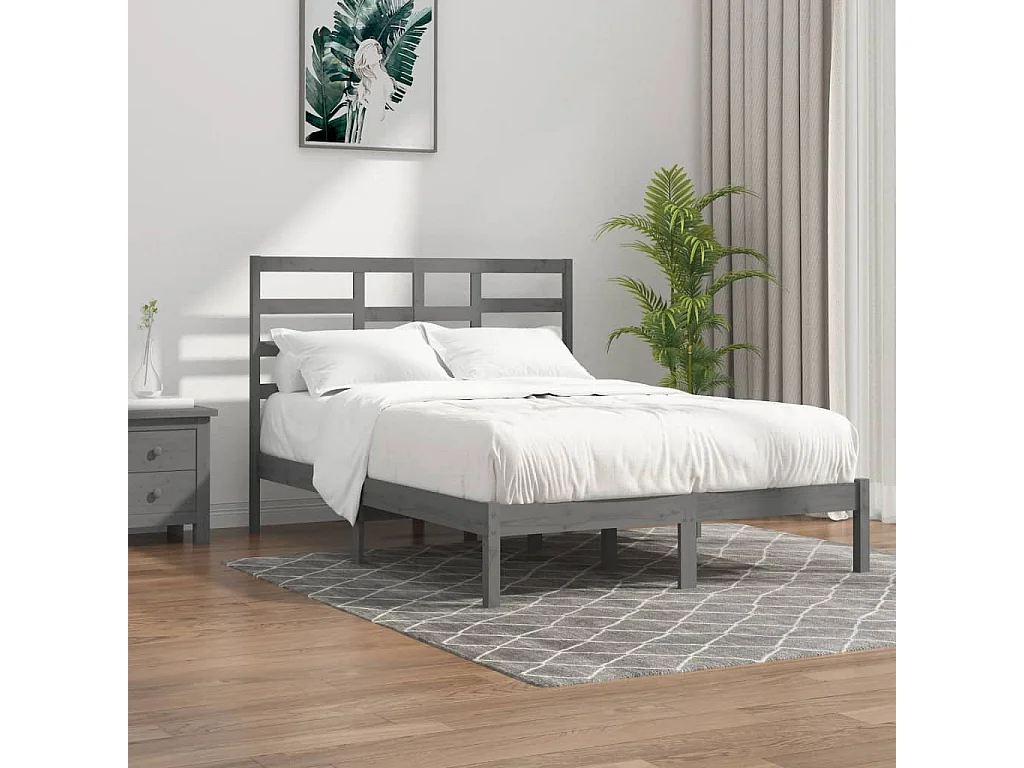 Cadre de lit Gris Bois massif 135x190 cm Double