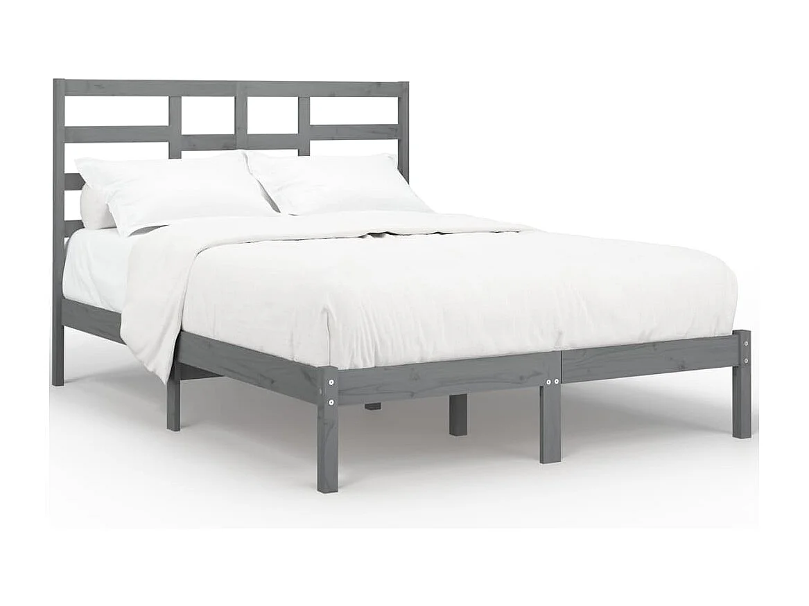 Cadre de lit Gris Bois massif 135x190 cm Double
