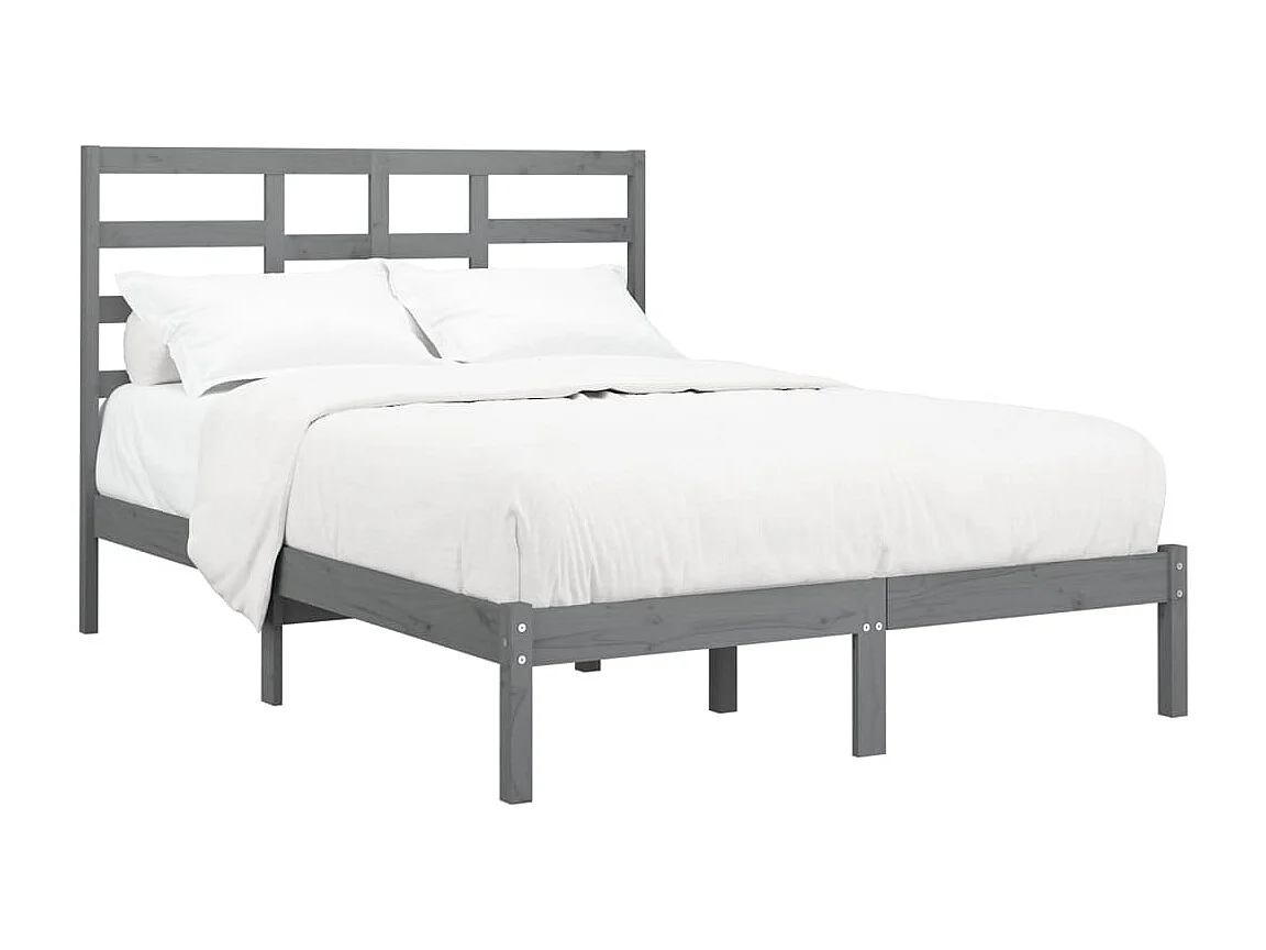 Cadre de lit Gris Bois massif 135x190 cm Double