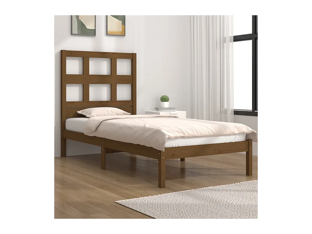 Bedframe massief grenenhout honingbruin 100x200 cm