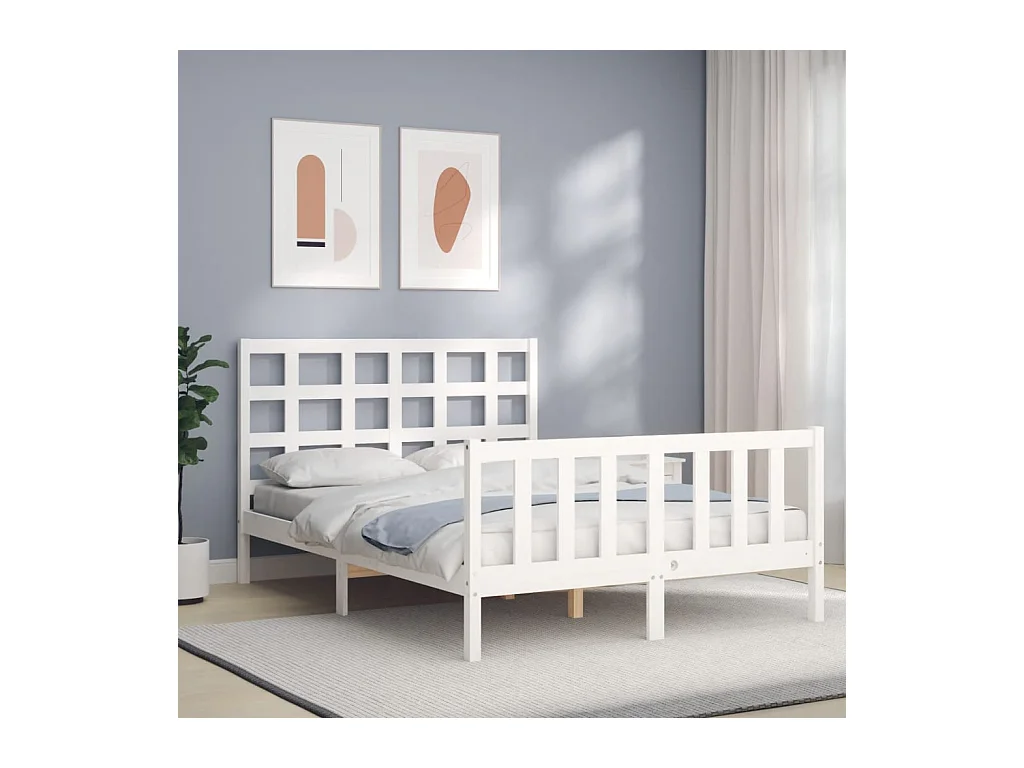 Estructura de cama con cabecero madera maciza blanco 140x200 cm