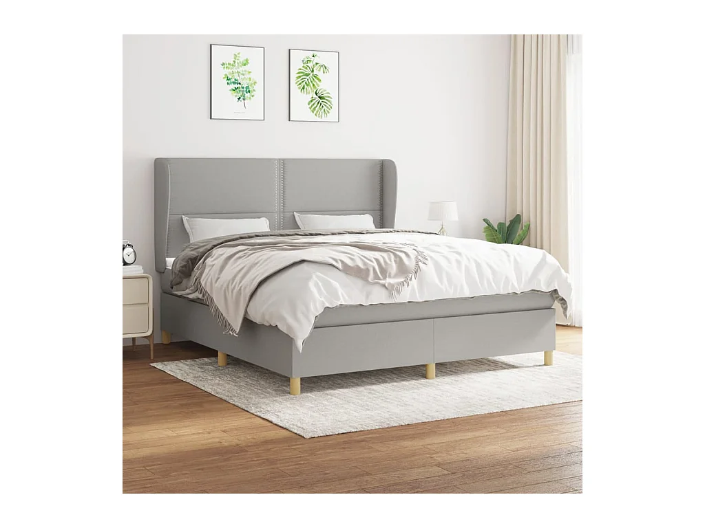 Lit à sommier tapissier avec matelas Gris clair 180x200cm Tissu