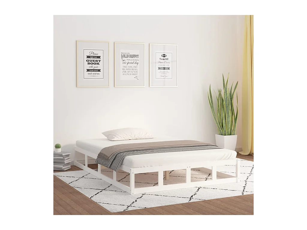 Bedframe massief hout wit 140x190 cm