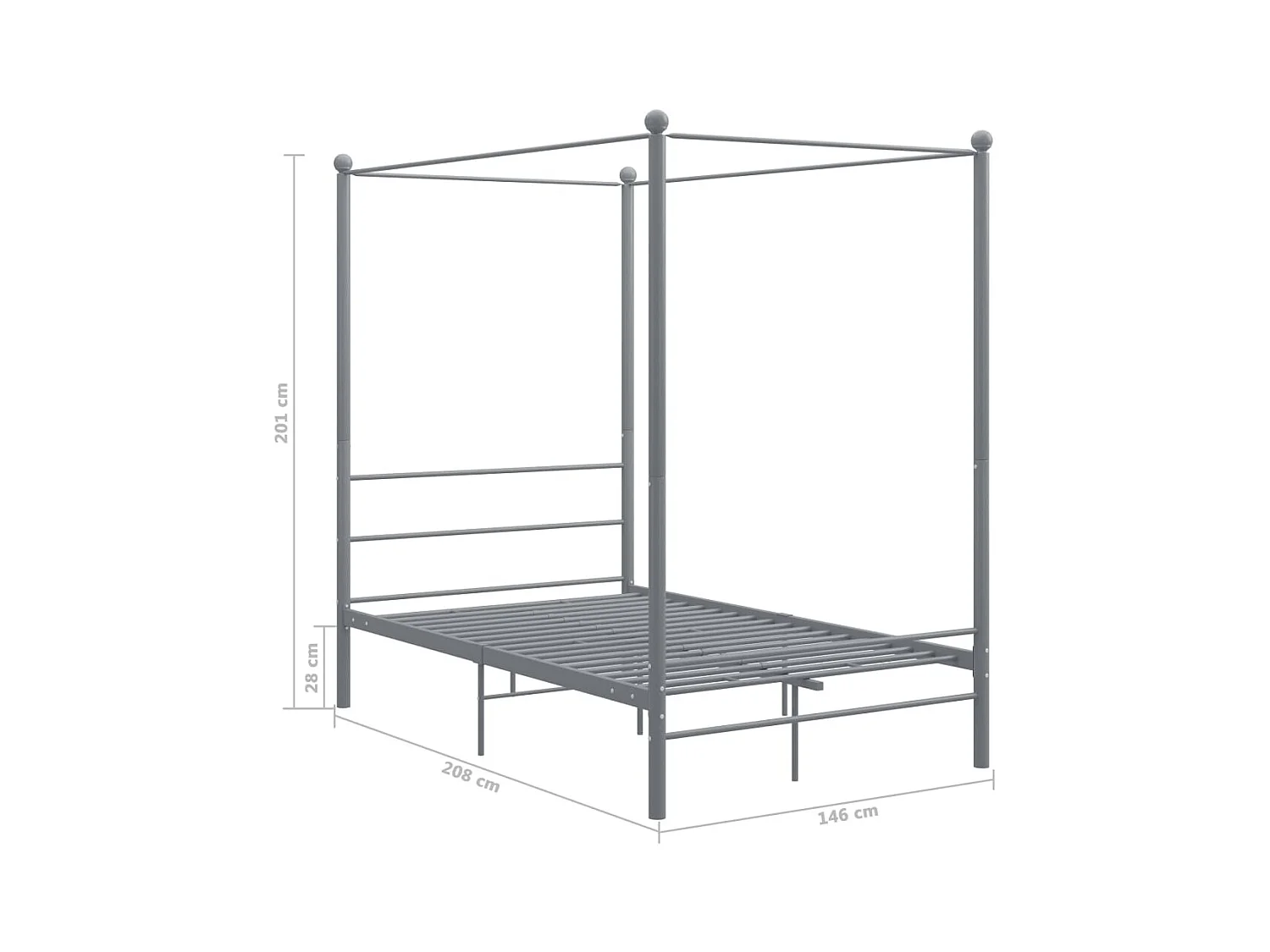 Hemelbedframe metaal grijs 140x200 cm