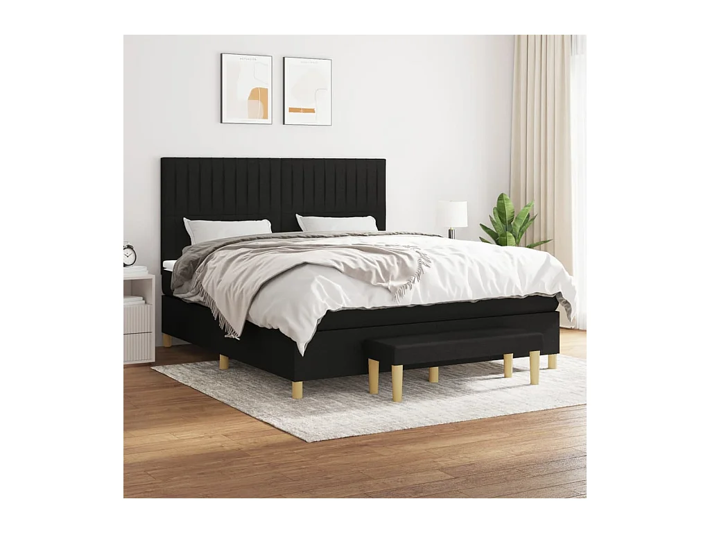 Lit à sommier tapissier avec matelas Noir 160x200 cm Tissu