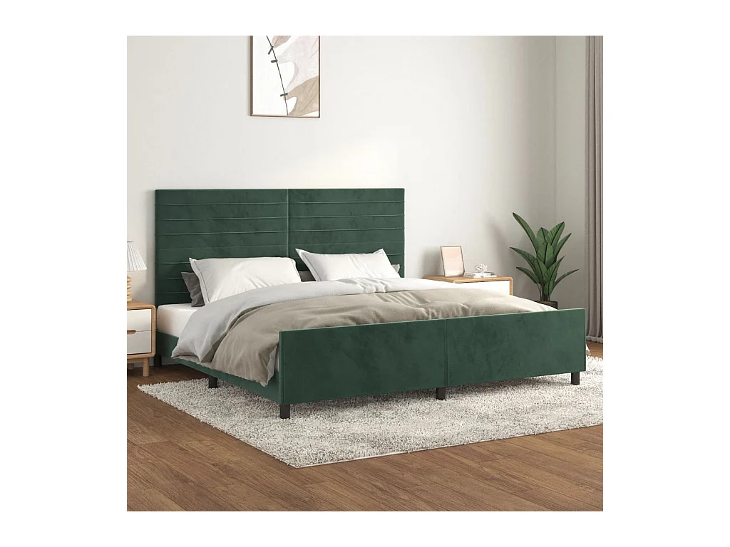 Estructura cama con cabecero terciopelo verde oscuro 200x200 cm