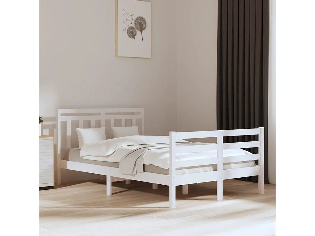 Cadre de lit Blanc Bois massif 135x190 cm Double