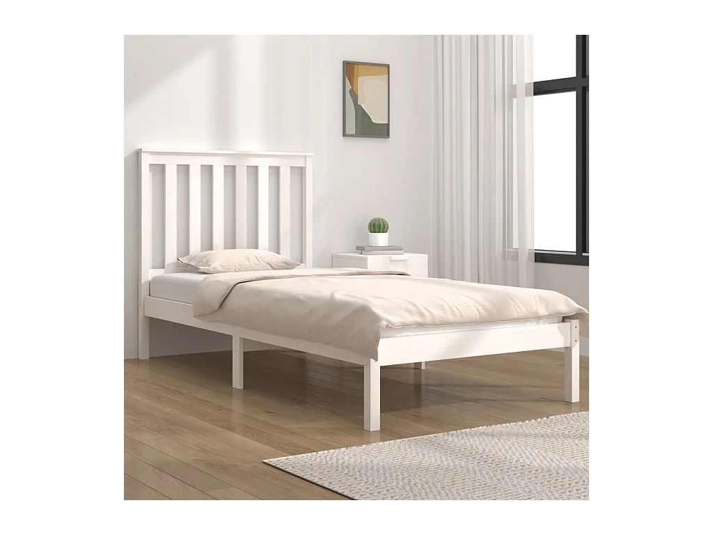Bedframe massief grenenhout wit 75x190 cm