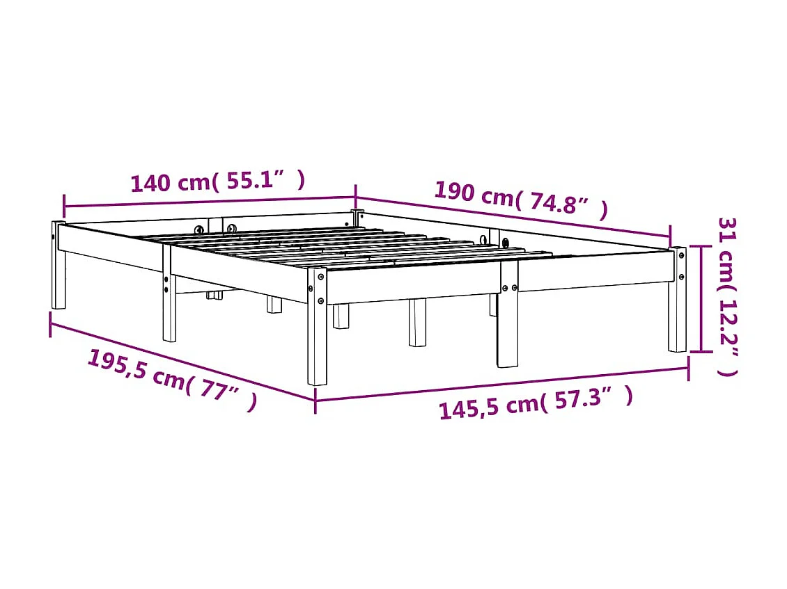 Cadre de lit cire marron 140x190 cm bois de pin massif