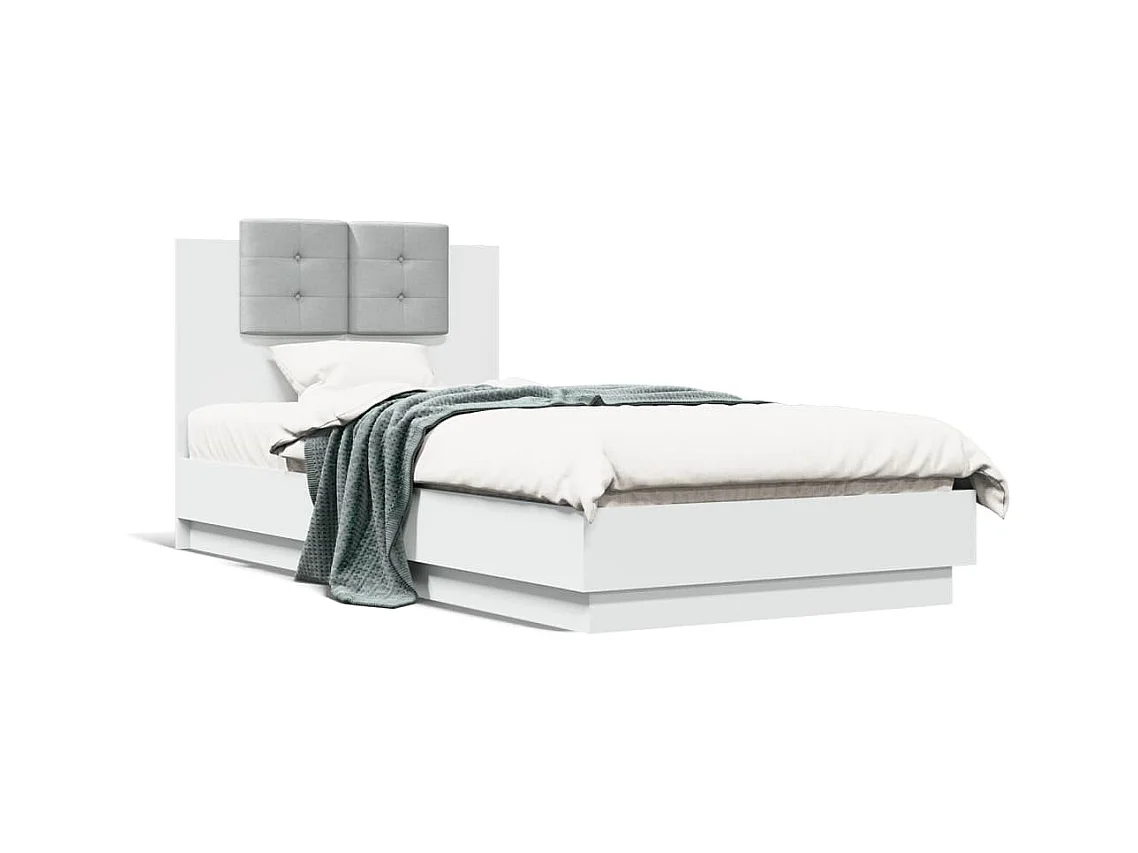 Bedframe met hoofdbord en LED-verlichting wit 75x190 cm
