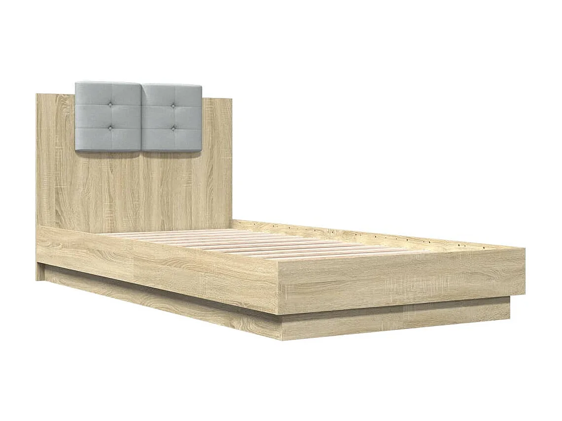 Estructura de cama cabecero luces LED roble Sonoma 90x190 cm