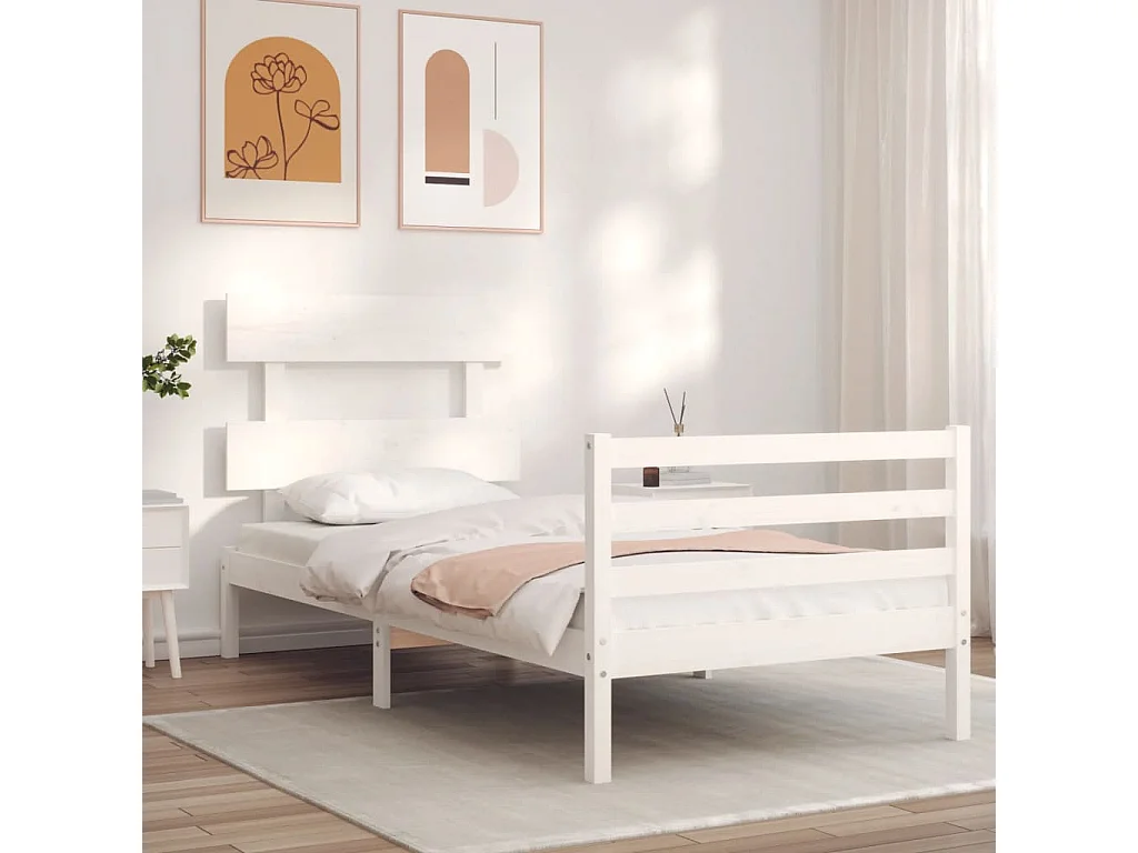Estructura de cama con cabecero madera maciza blanco 100x200 cm