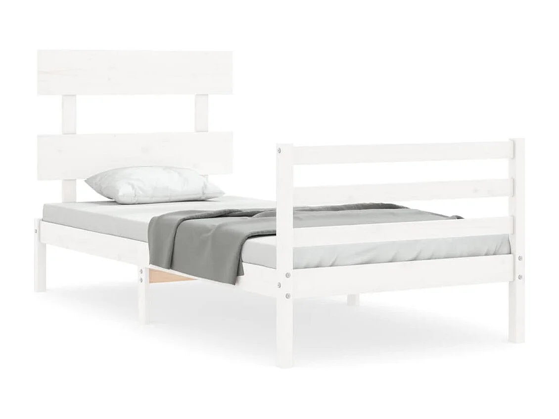 Estrutura de cama com cabeceira 100x200cm madeira maciça branco